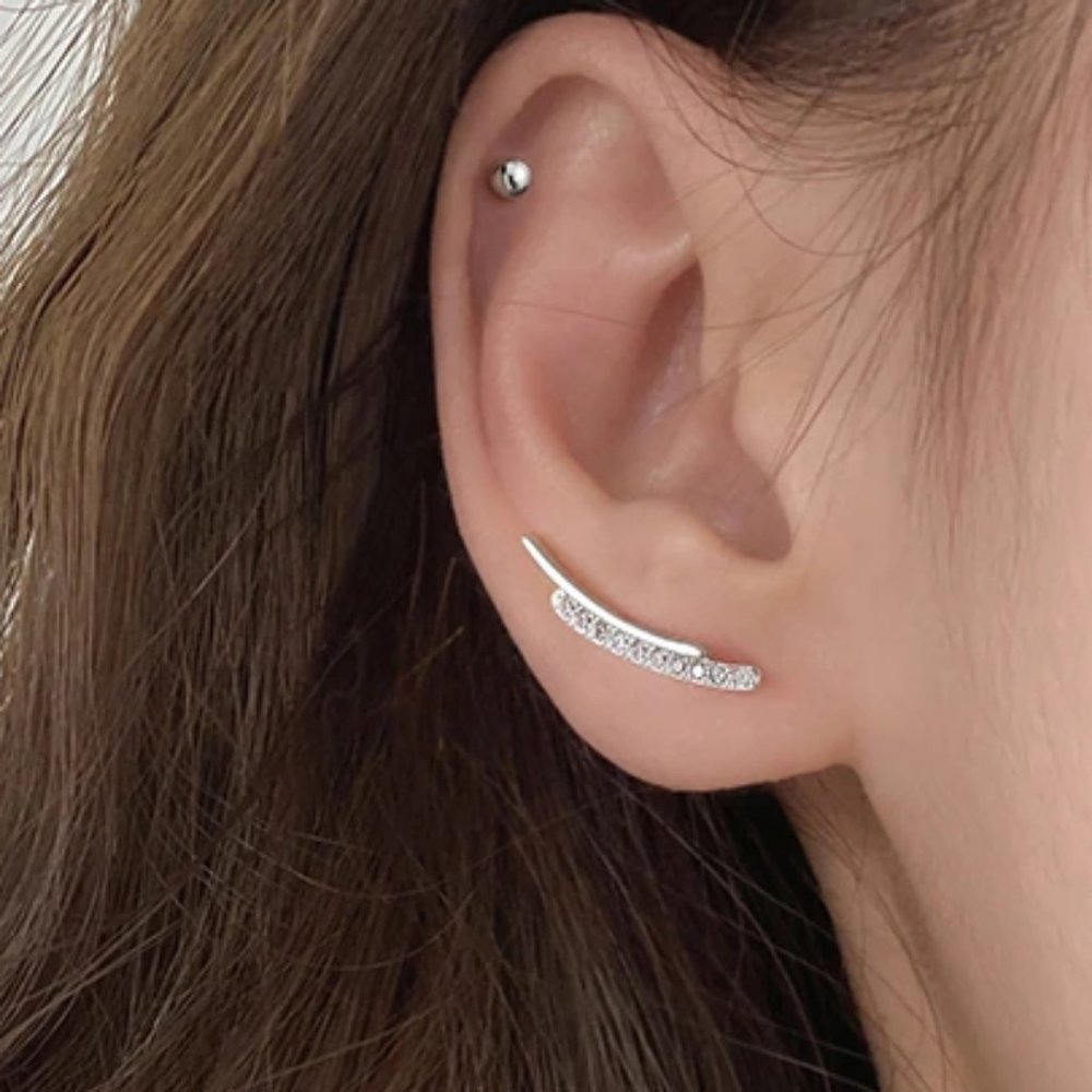 Elegant Silver Crystal Ear Climber Earrings